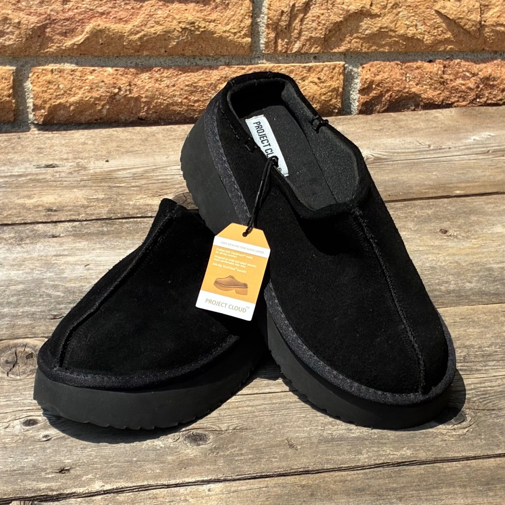 Project Cloud Leora Black Suede Platform Mules Clogs Comfort Shoes Women's 7